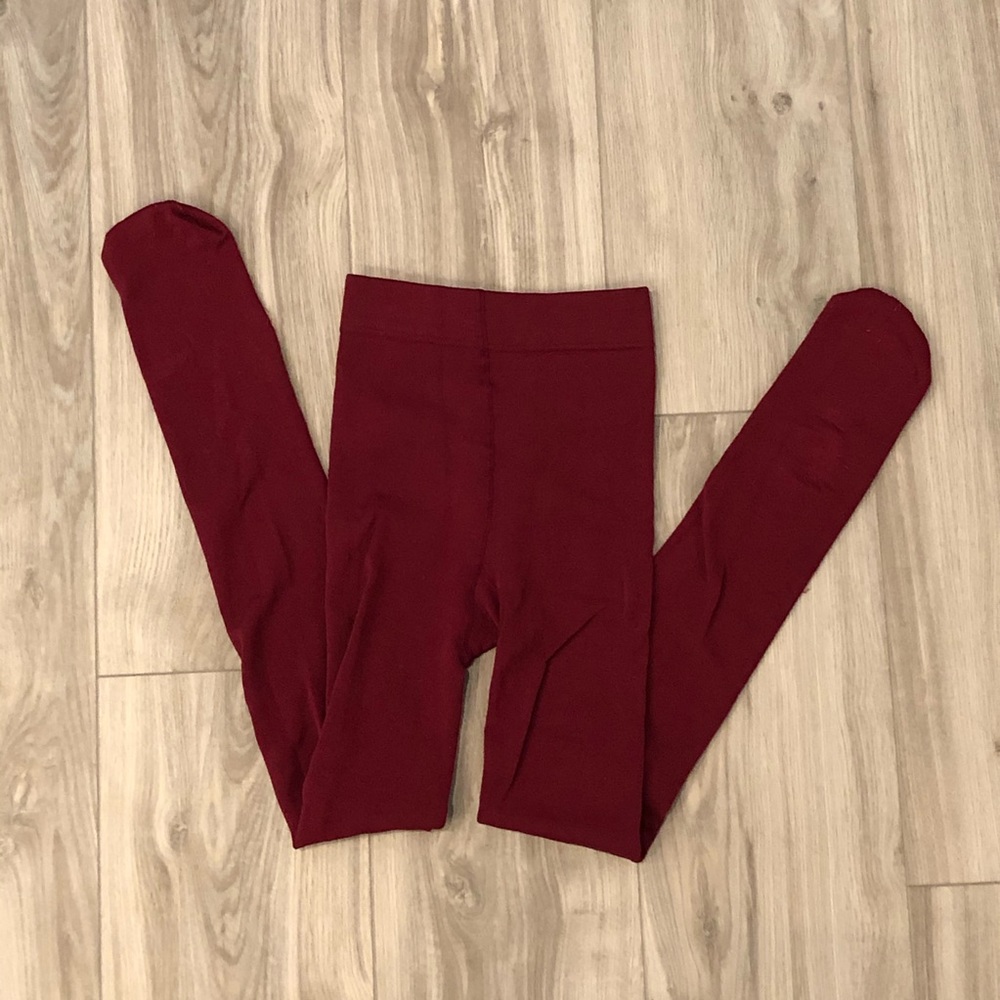 Burgundy fleece-lined footed tights
